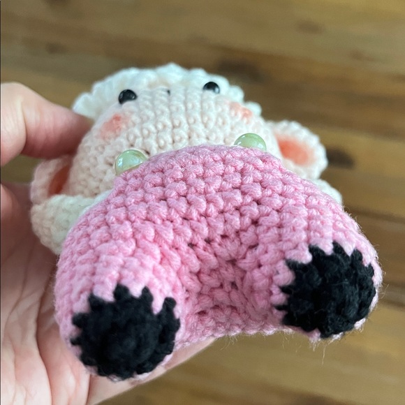 Handmade Crochet Amigurumi Sheep Keychain Pink